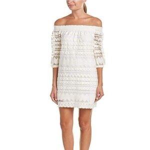Trina Turk Off-Shoulder White Lace Mini Dress